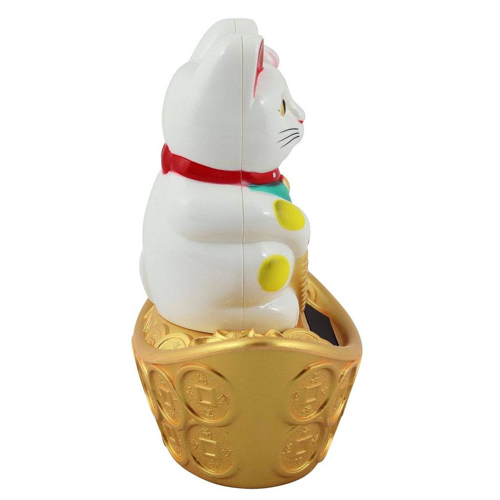 White solar lucky cat 14cm