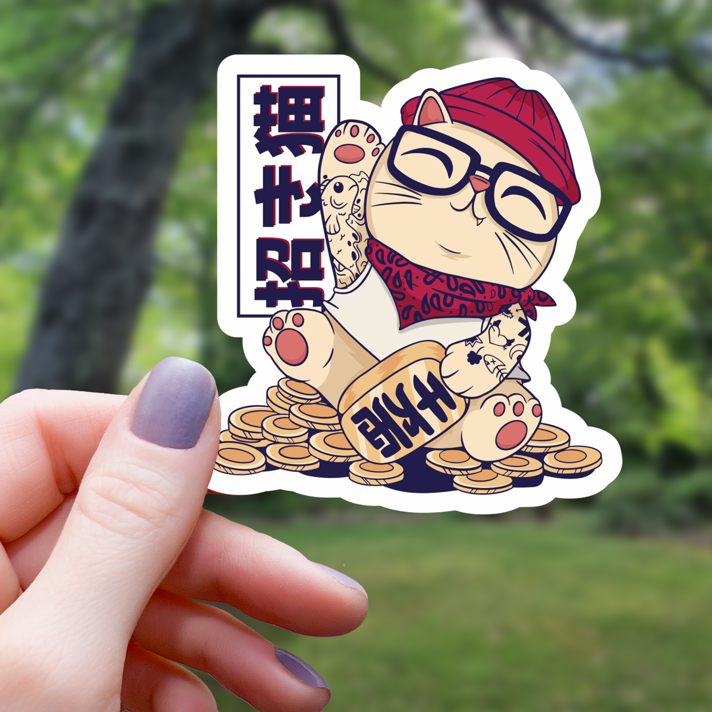 Hipster Lucky Cat Sticker