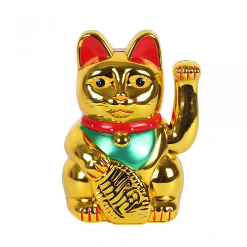 Glanzende gouden gelukskat - Maneki Neko - hoofdaanzicht - Aw-gifts