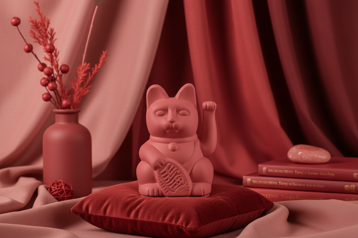 Mini Gato de la Suerte Baya Roja