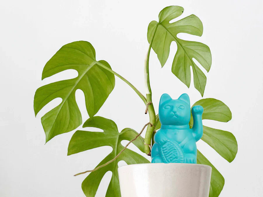 Arroseur Autonome Chat Chanceux Bleu - Maneki Neko - vue de côté - Bitten