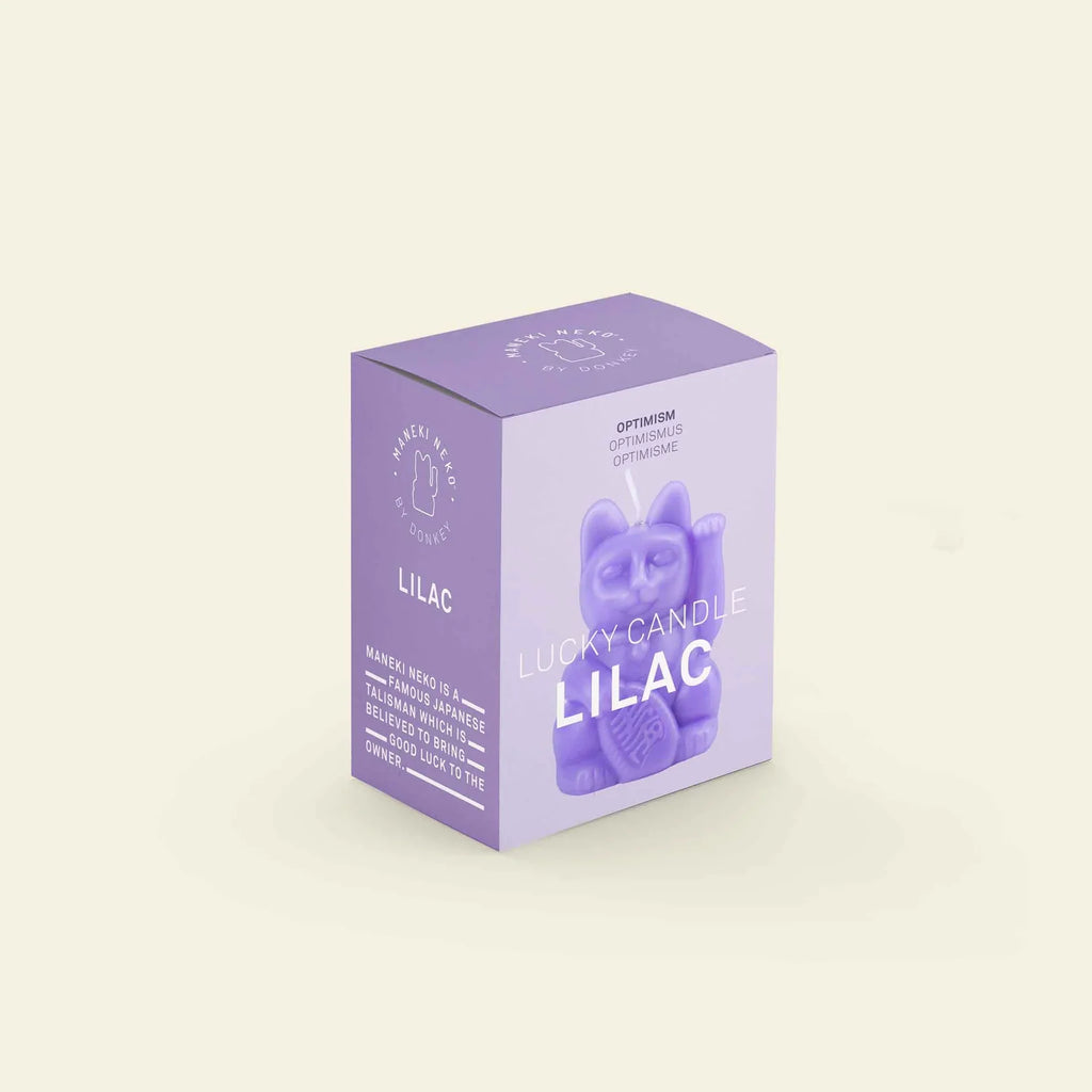Lila Glückskatzenkerze