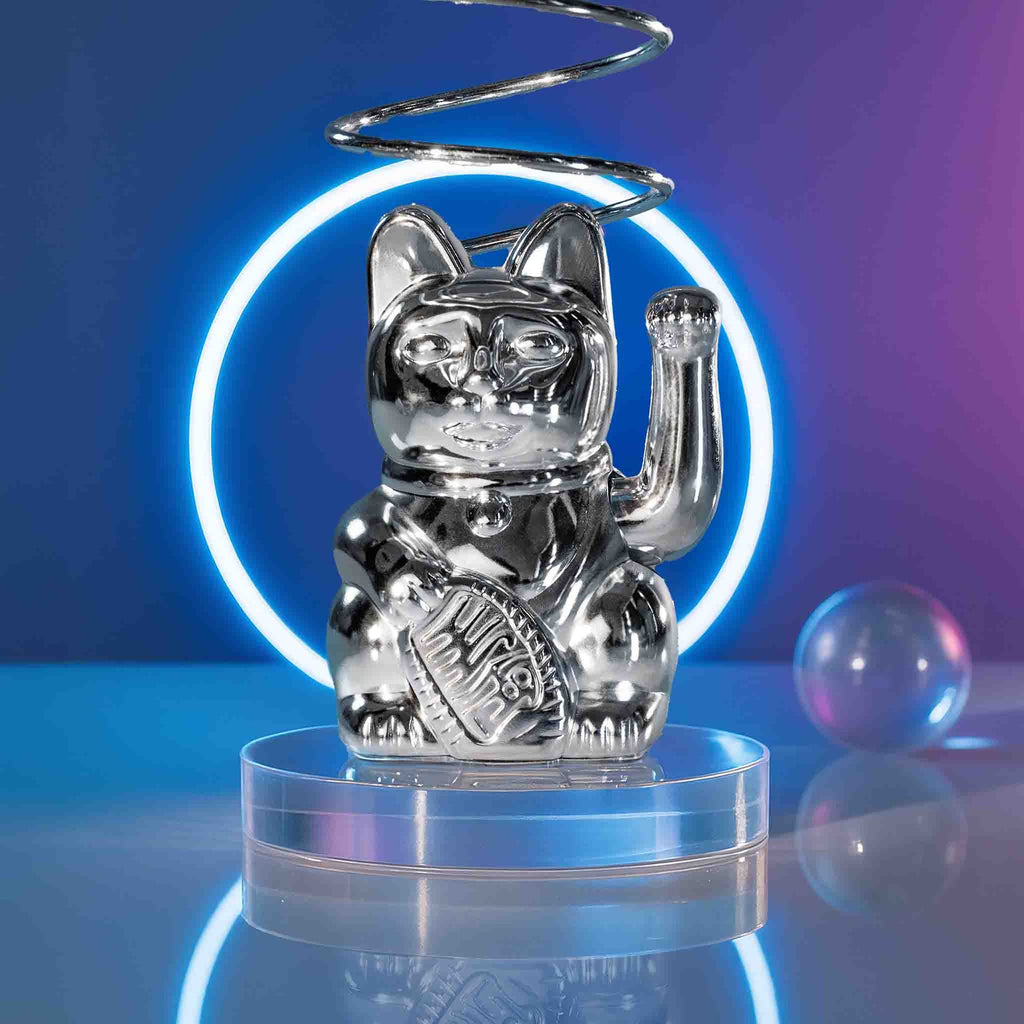 Mini Chat Chanceux Argent Brillant “Nova”