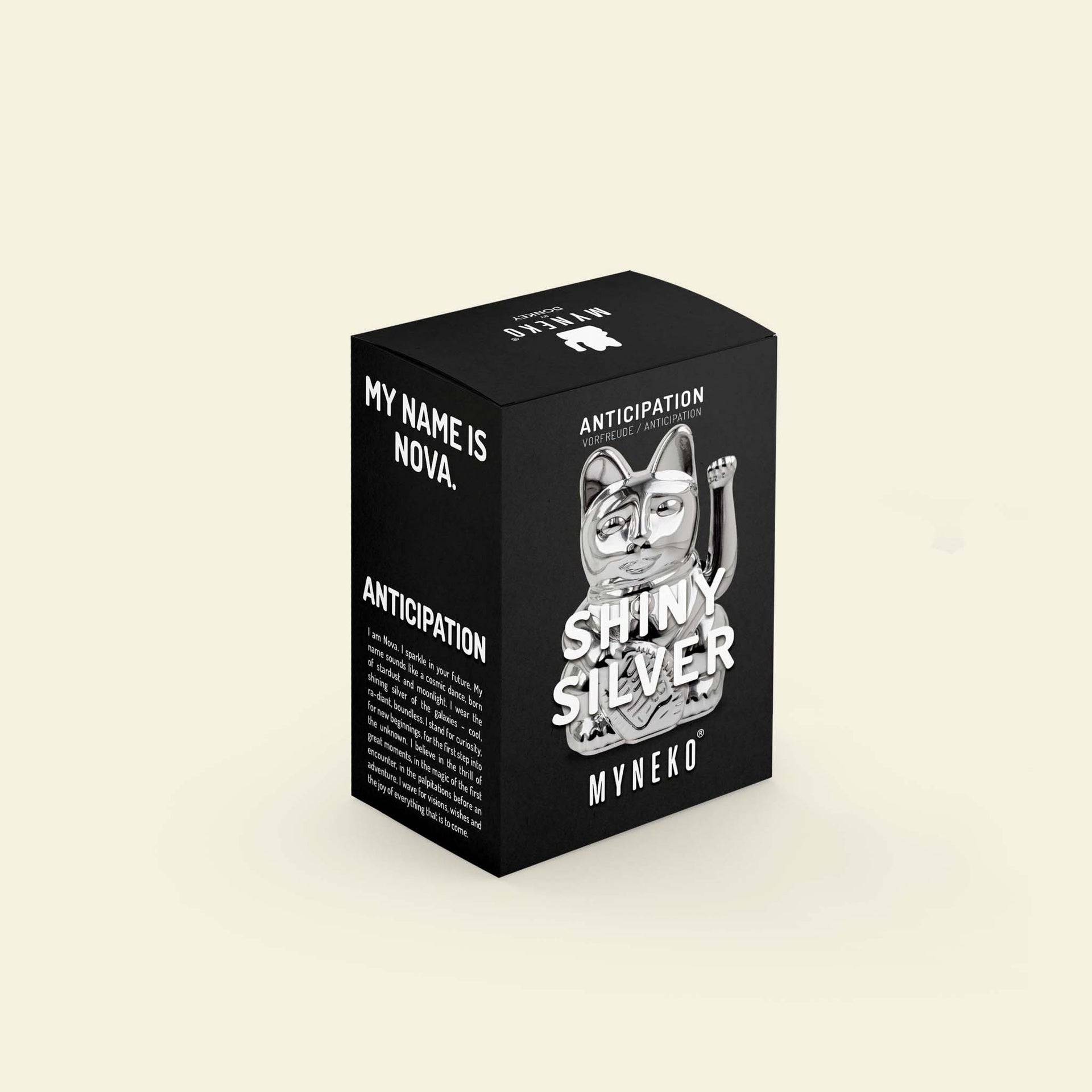 Mini Chat Chanceux Argent Brillant “Nova”
