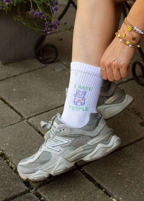 Lucky Cat Socks "I Hate People" - Maneki Neko - side view - J-clay
