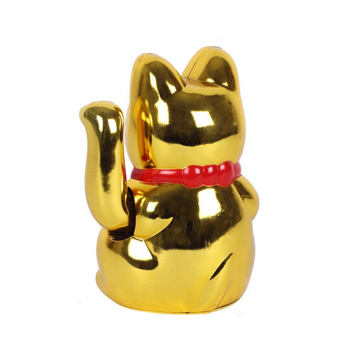 Classico gatto portafortuna dorato - Maneki Neko, salvadanaio - vista laterale - Qualcosa di diverso