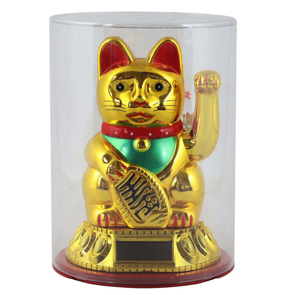Chat chanceux solaire doré 18cm
