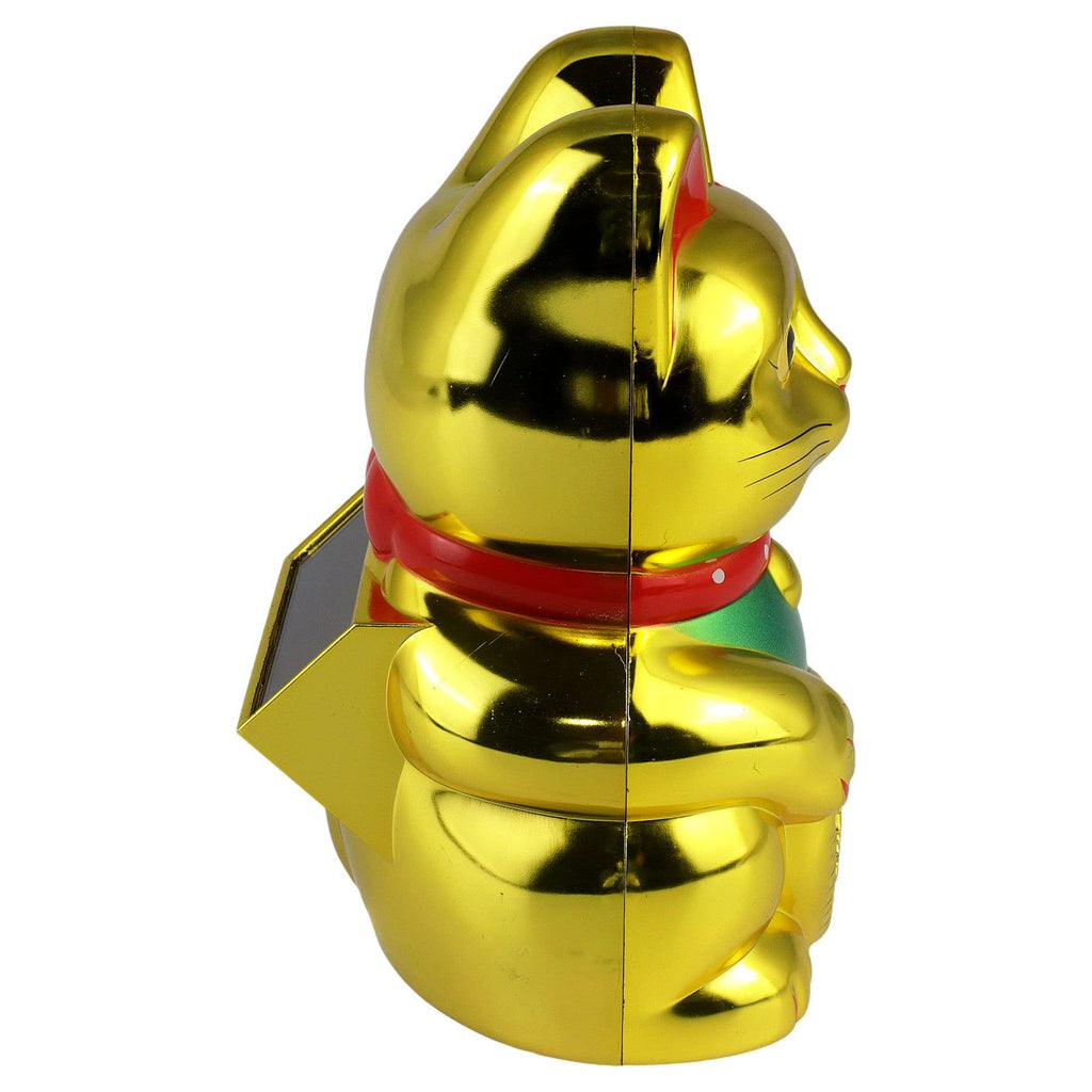 Chat chanceux solaire doré 10,5 cm