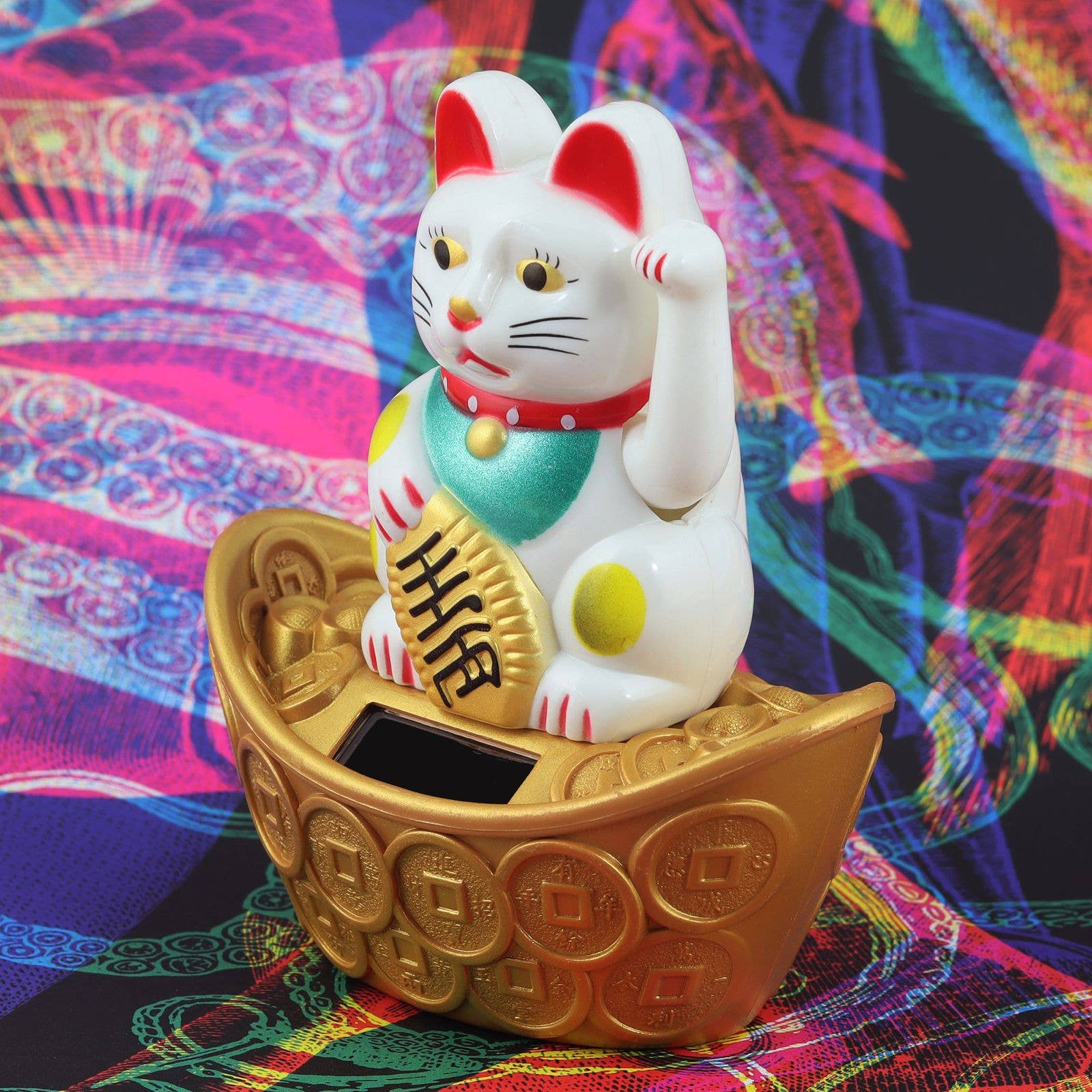 Chat chanceux solaire blanc 10cm