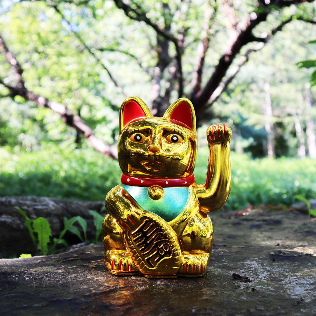 Chat chanceux doré 15cm