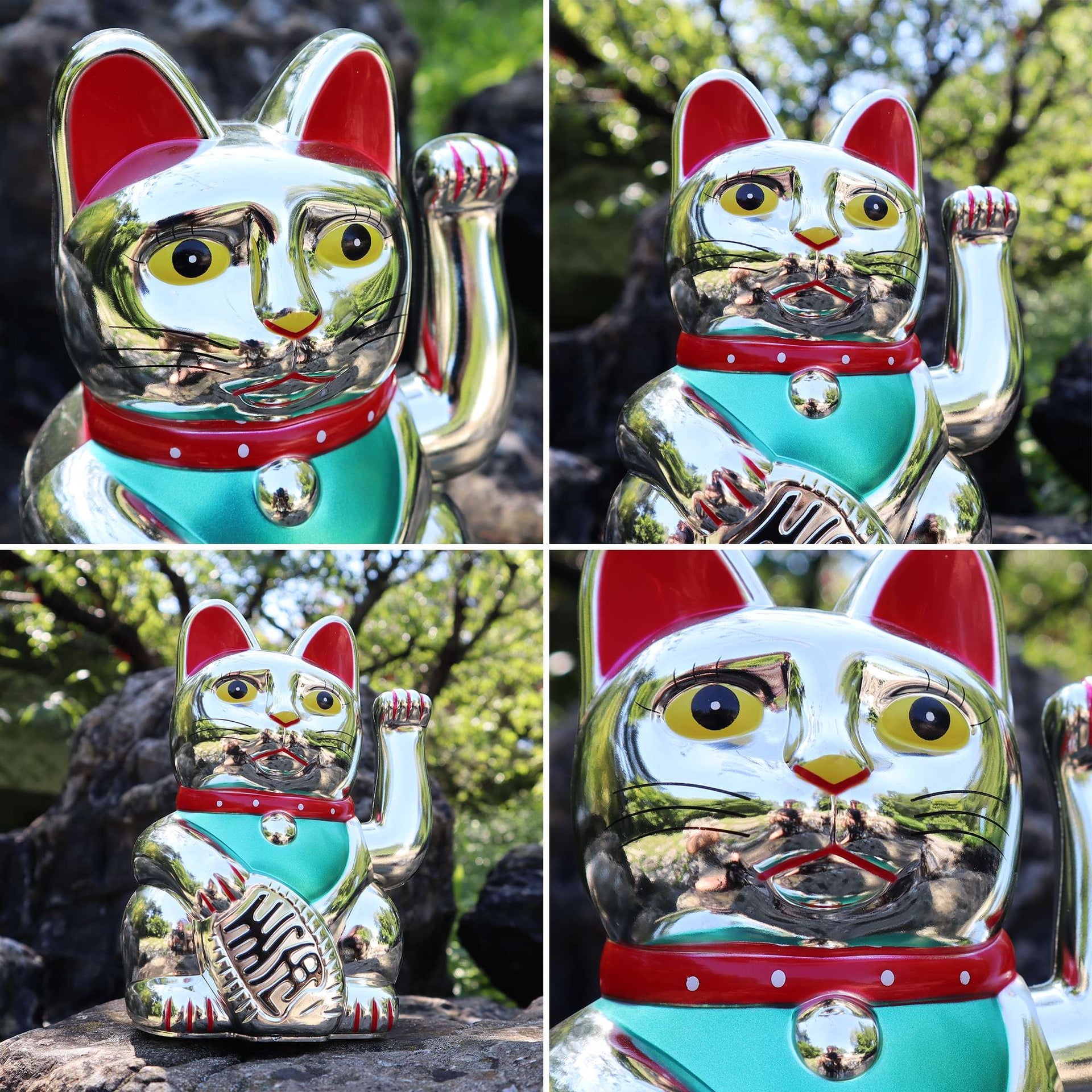 Chat chanceux argenté 15cm
