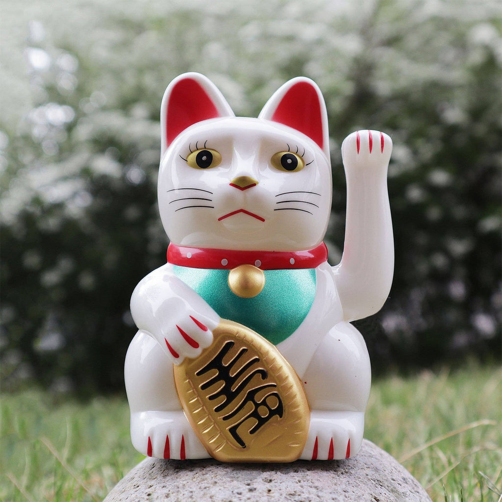 Chat chanceux solaire blanc 10,5 cm