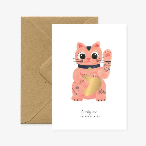 Carte de vœux Chat Chanceux "Lucky me, I Found You" - Maneki Neko - vue principale