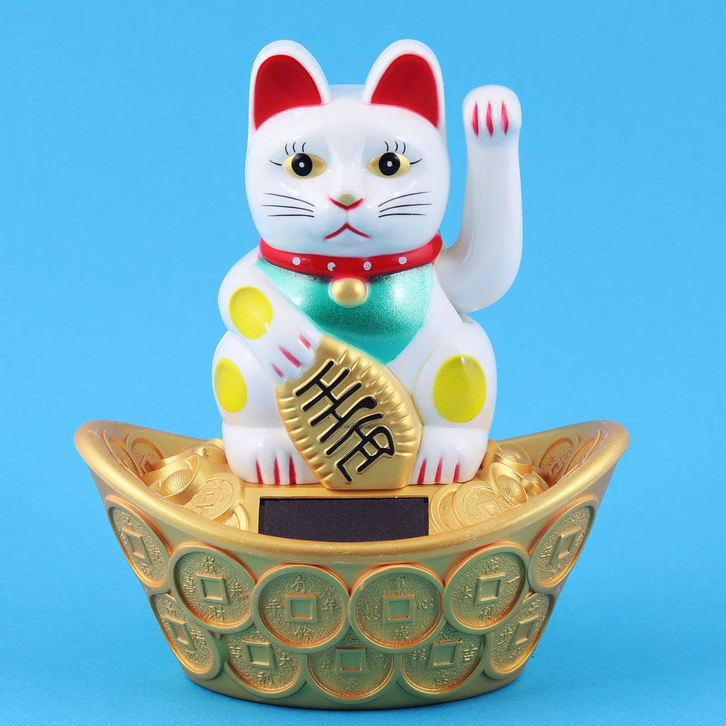 White solar lucky cat 14cm