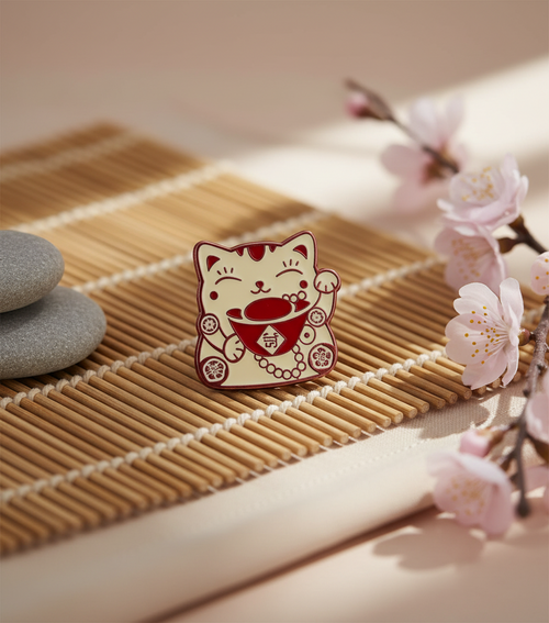 Lucky Cat Pin - Maneki Neko - side view - The-lucky-cat
