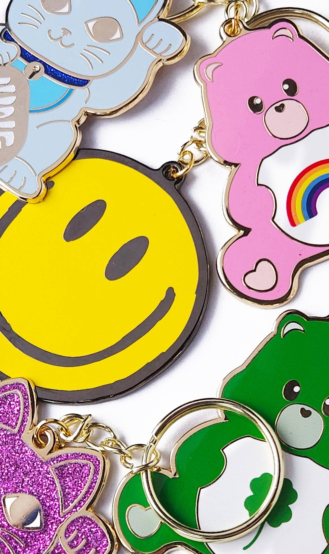 Gelukskat glinsterende roze sleutelhanger