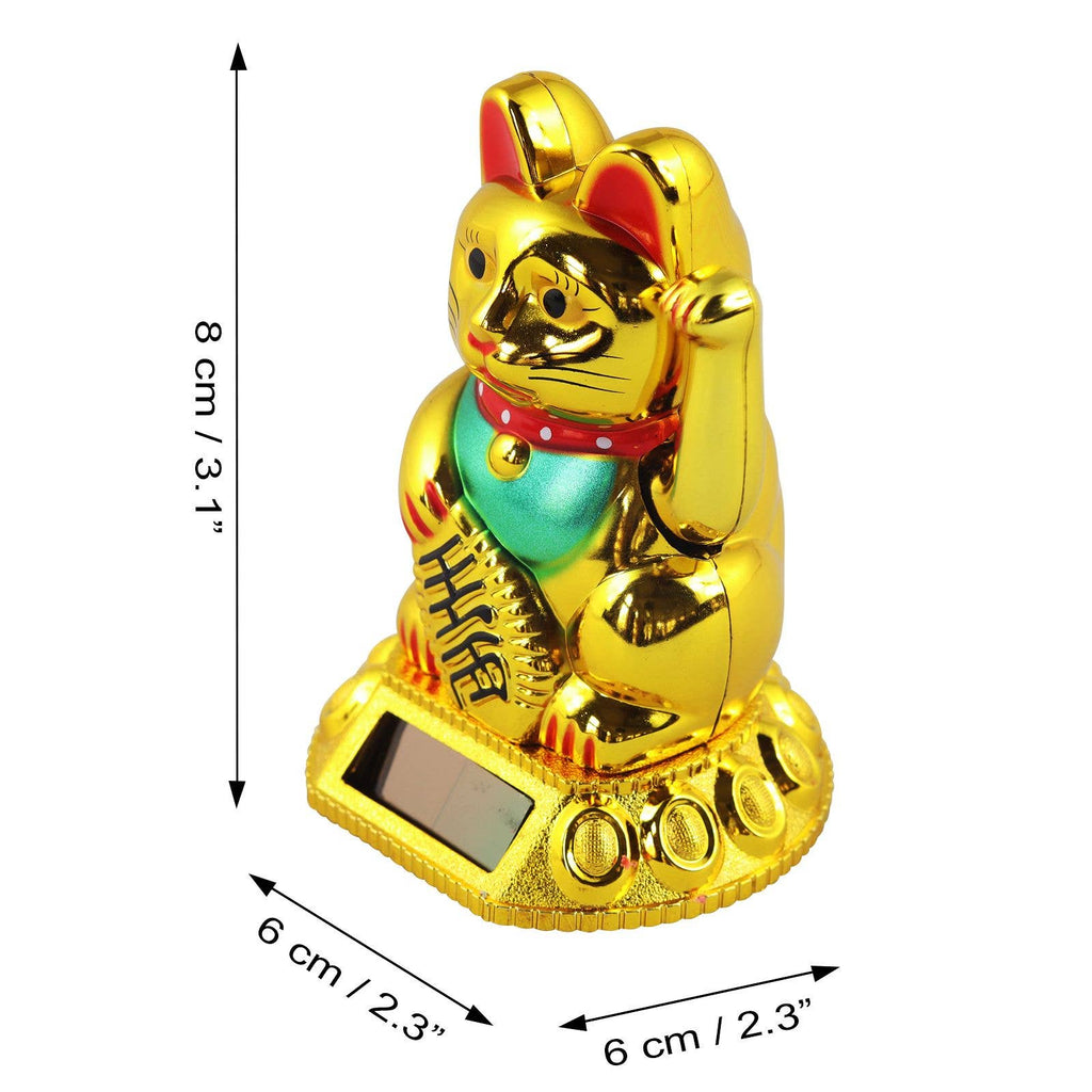 Chat chanceux solaire doré 8cm