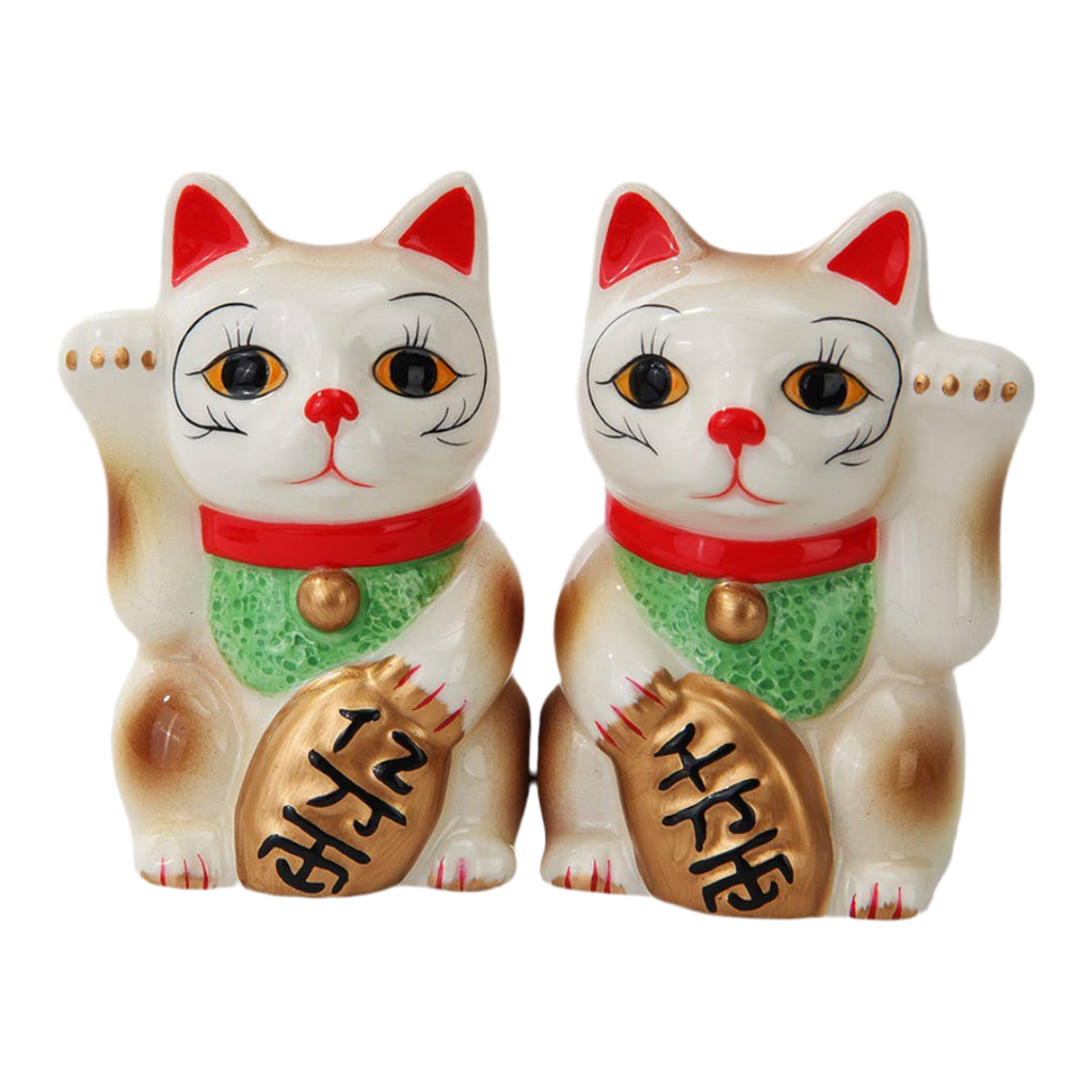 Salt and Pepper Lucky Cats White