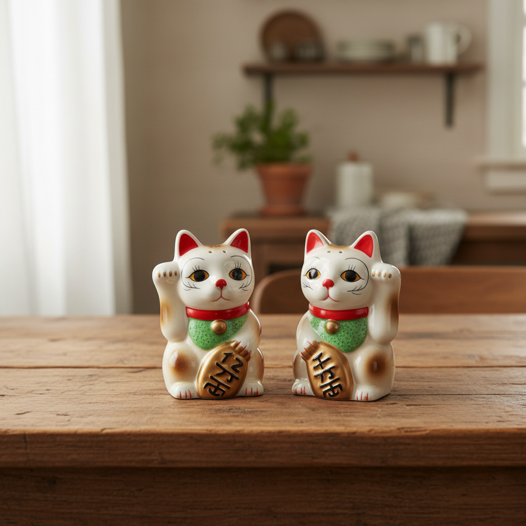 Salt and Pepper Lucky Cats White