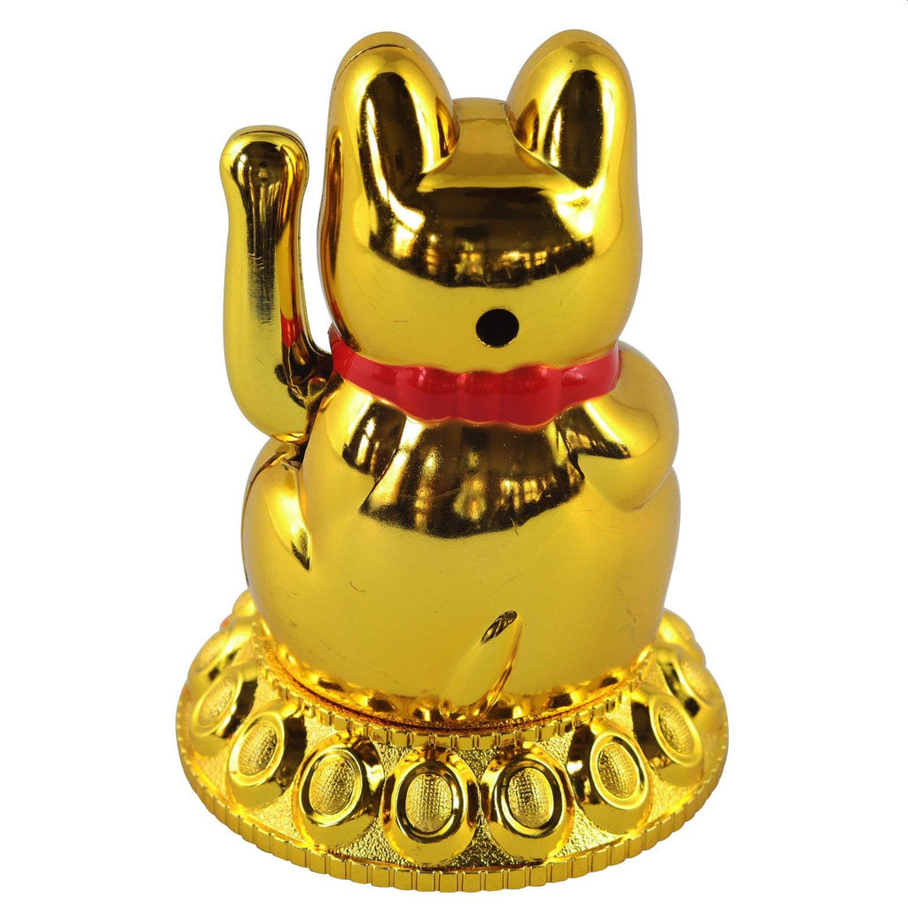 Chat chanceux solaire doré 8cm