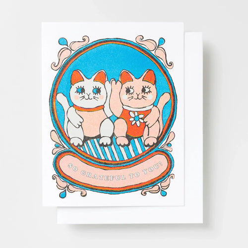 Carte de Vœux Chat Chanceux "So grateful to you" - Maneki Neko - vue principale - Yellow-owl-workshop
