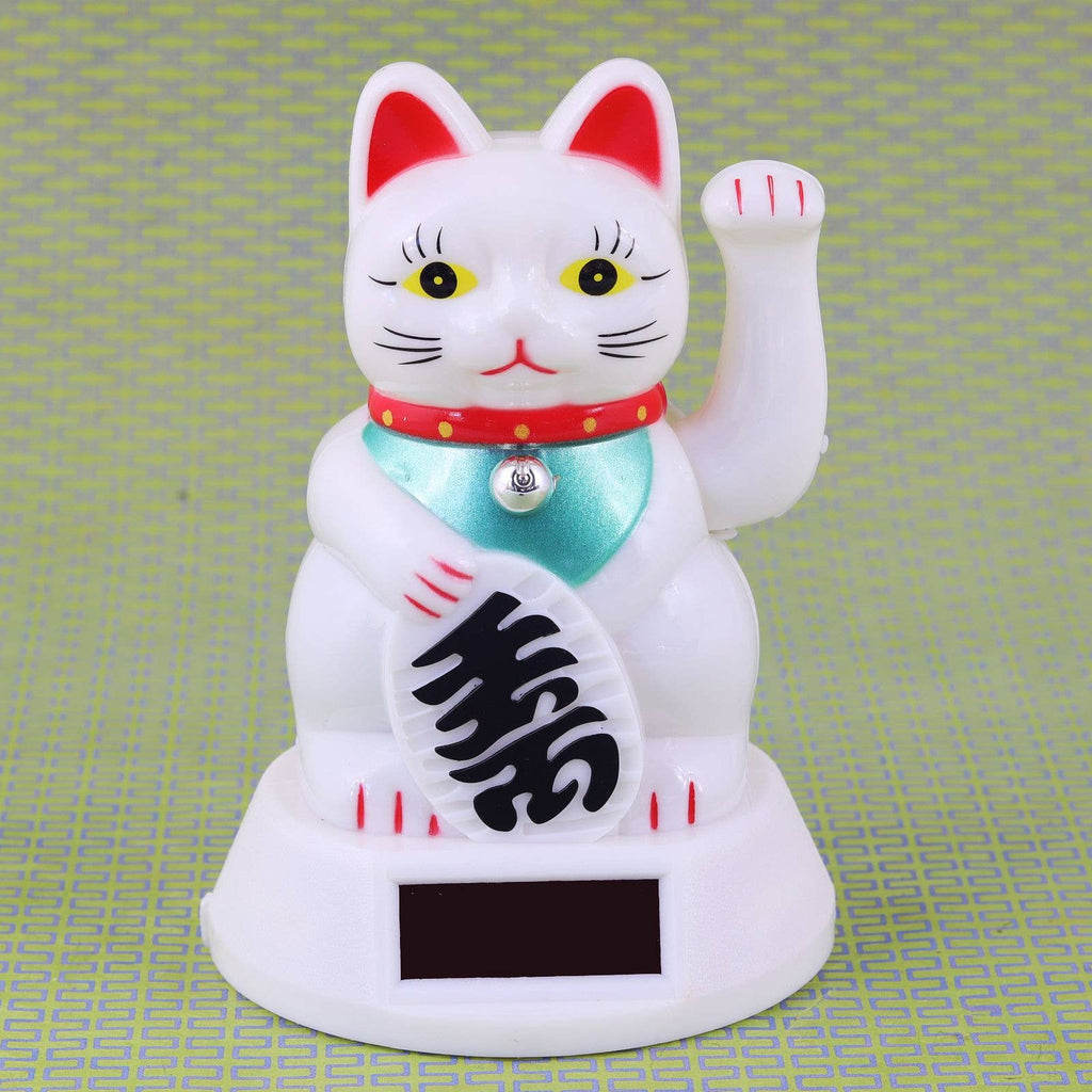Chat chanceux solaire blanc 12cm