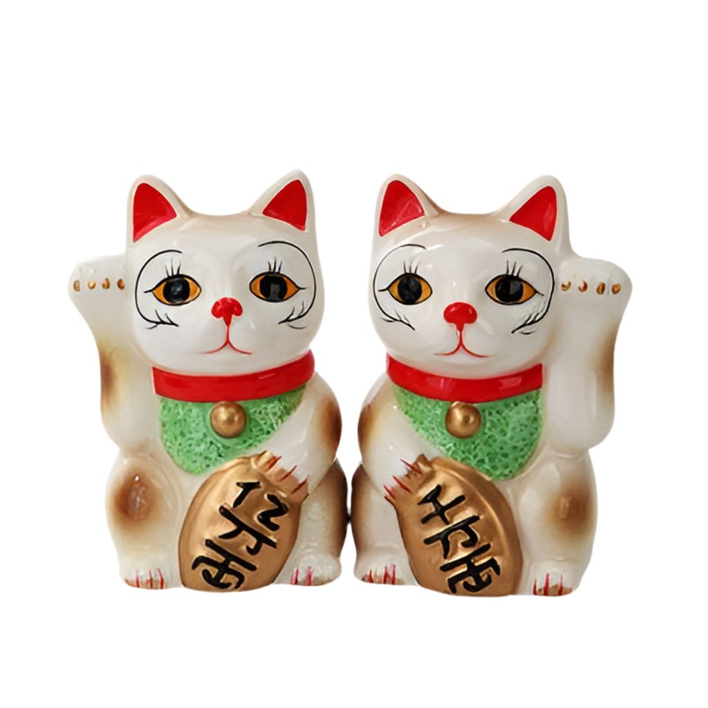 Salt and Pepper Lucky Cats White