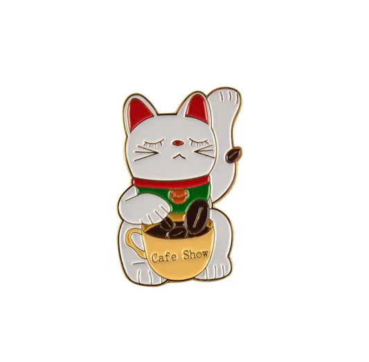Spilla del gatto portafortuna “Coffee Show”