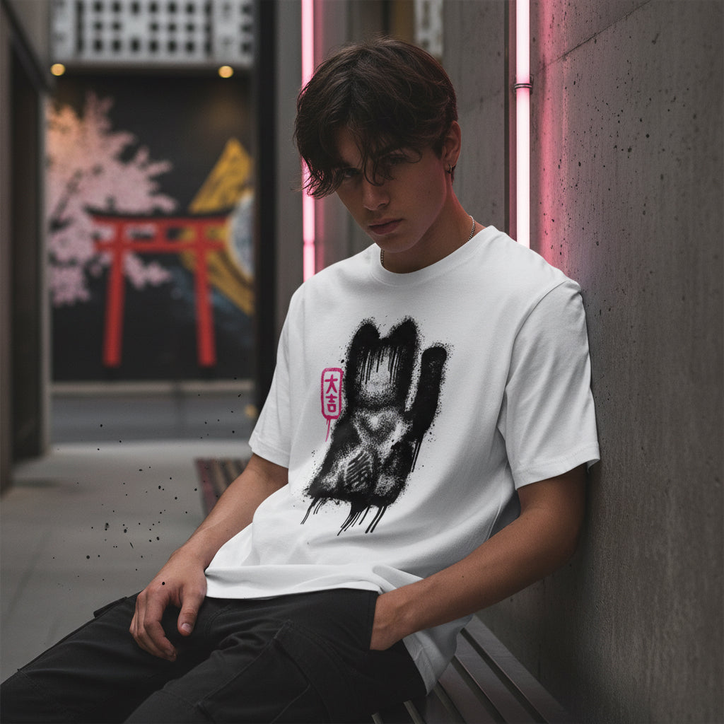 T-shirt blanc Rocket Man - Lucky Cat Spray