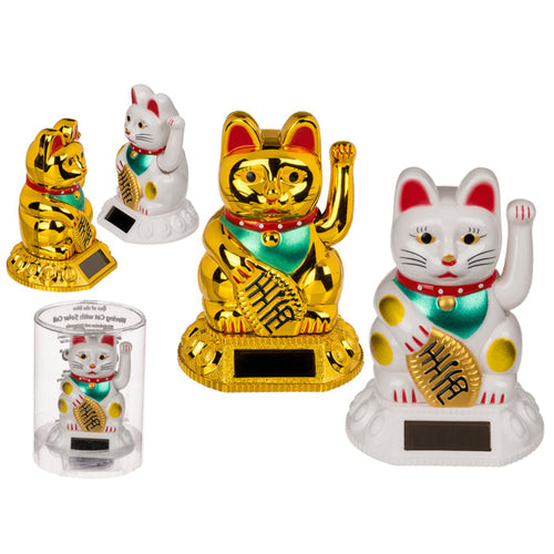 Mini Lucky Cat Vit Solcell - sidovy - Oväntat