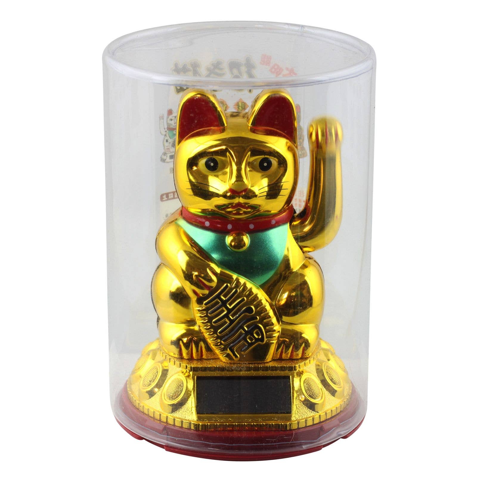 Chat chanceux solaire doré 10,5cm