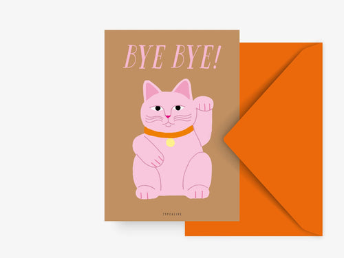 Carte de vœux - Chat Chanceux "Bye Bye" - Maneki Neko - vue principale - Typealive