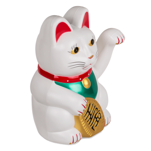 Classic White Lucky Cat - Maneki Neko - side view - Out-of-the-blue