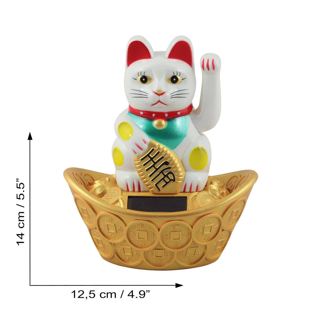 White solar lucky cat 14cm