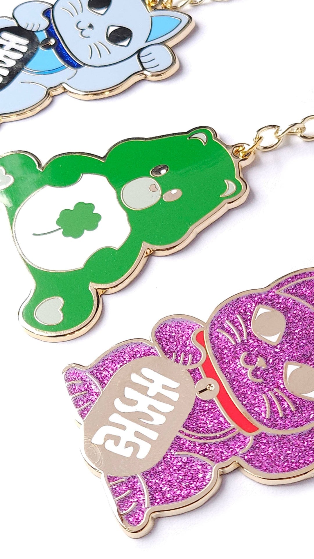 Gelukskat glinsterende roze sleutelhanger