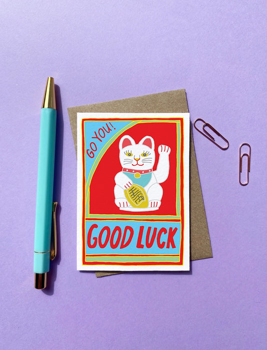 „Viel Glück“ Glückskatzen-Grußkarte