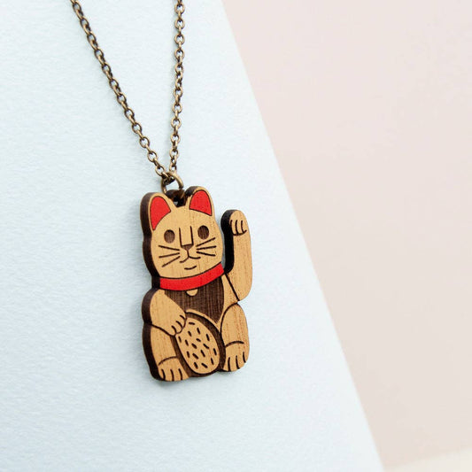 Collier Chat Chanceux en Bois - le Chat Chanceux