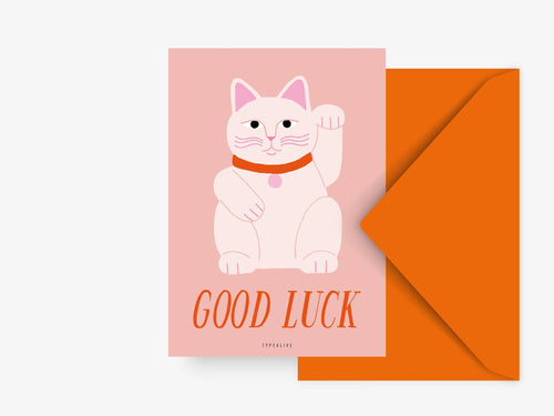 Carte de vœux - Chat Chanceux "Good Luck" - Maneki Neko - vue principale - Typealive