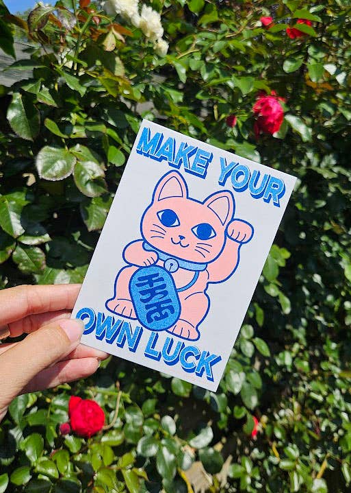 Riso print Chat Chanceux “Make your own Luck”