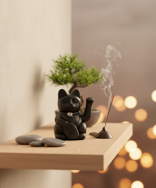 Gato negro de la suerte