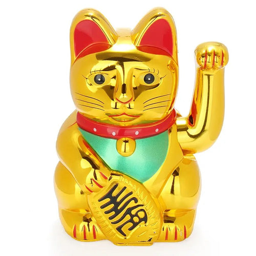 Glanzende gouden gelukskat - Maneki Neko - zijaanzicht - Aw-gifts