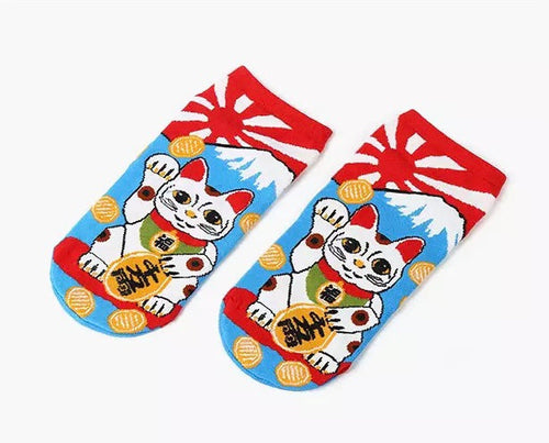 Lucky Cat Socks - Maneki Neko - side view - The-lucky-cat