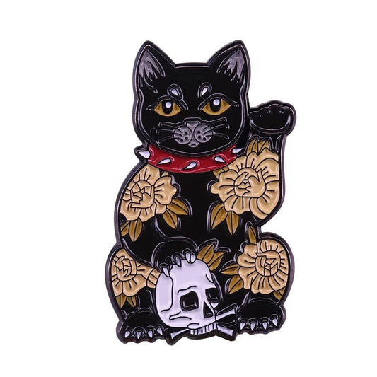 Svart Lucky Cat Skull Pin