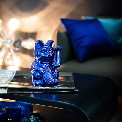 Shiny Blue Lucky Cat Maneki Neko - Cosmic Edition