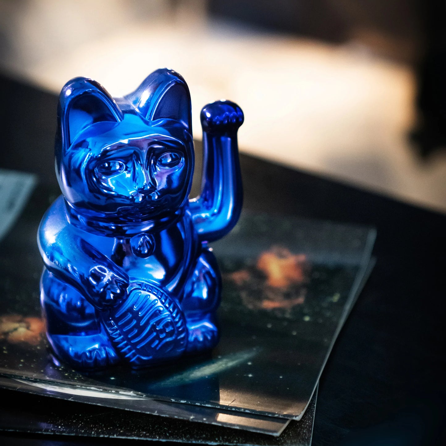 Shiny Blue Lucky Cat Maneki Neko - Cosmic Edition