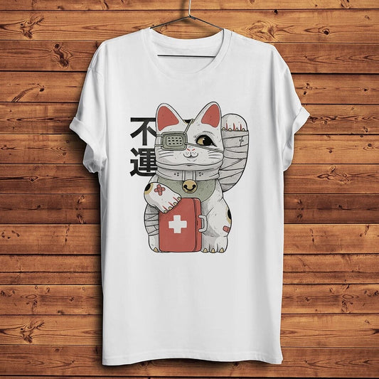 Onglécklech Cat T-Shirt Wäiss