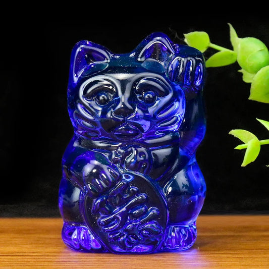 Statuetta blu del gatto portafortuna